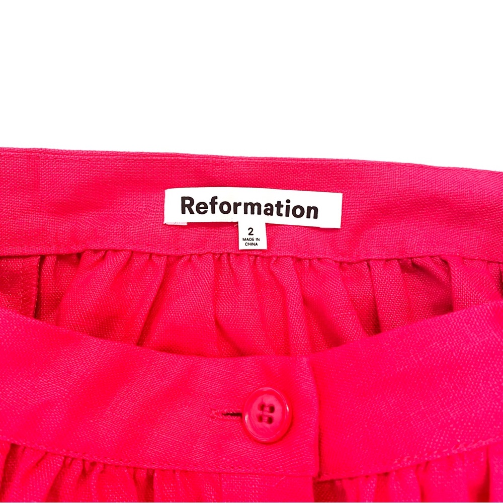 Reformation Orzo Linen MIDI High Waist Skirt in Hot Pink Corvette 2 Button Front - Picture 4 of 5